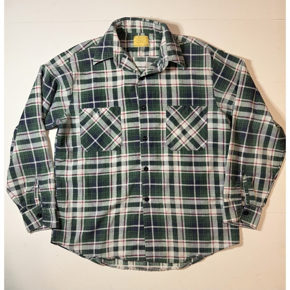 Vintage 60s Sears Shirt Mens Large Plaid Flannel Button Up USA Workwear Outdoors